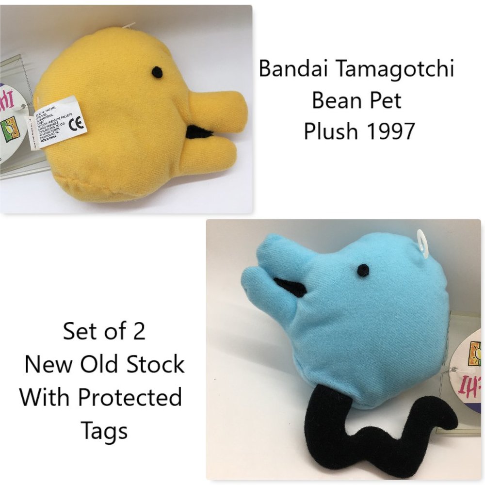 Vintage 1997 Bandai Tamagotchi Bean Pets Plush Set of 2 NEW Condition With Tag